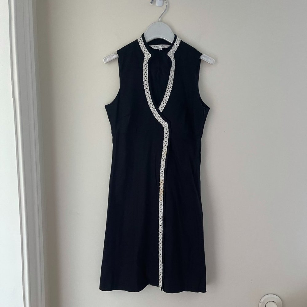 Trina Turk Black Lace Lined Linen Dress